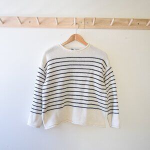Navy & white knit cotton sweater